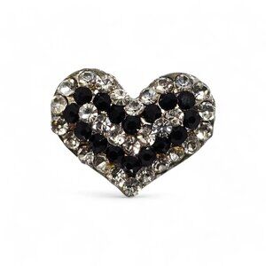 Crystal Heart Pin: Valentine's Day Brooch Silver and Black